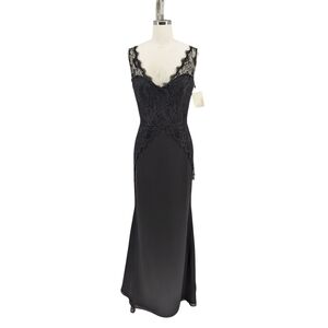 00638 Hayley Paige Lace Maxi Dress Black size 2 wedding evening formal victorian